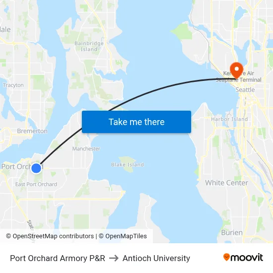 Port Orchard Armory P&R to Antioch University map