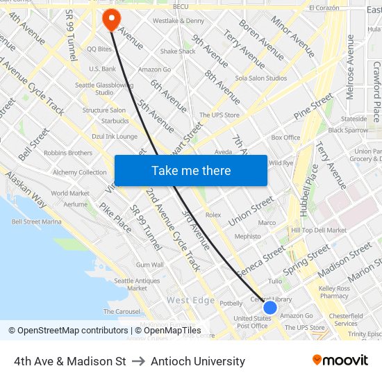 4th Ave & Madison St to Antioch University map