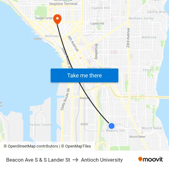 Beacon Ave S & S Lander St to Antioch University map
