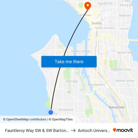 Fauntleroy Way SW & SW Barton St to Antioch University map