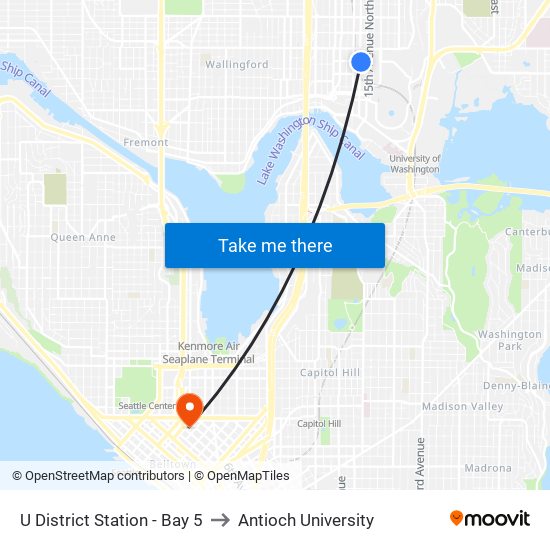 U District Station - Bay 5 to Antioch University map