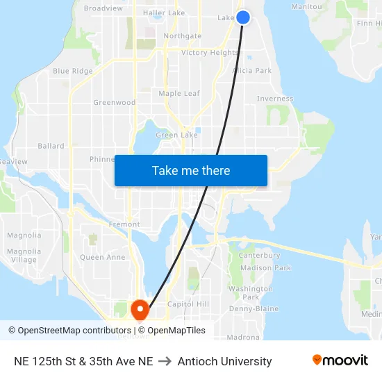 NE 125th St & 35th Ave NE to Antioch University map
