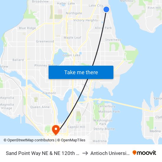 Sand Point Way NE & NE 120th St to Antioch University map