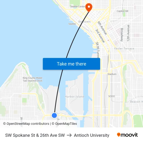 SW Spokane St & 26th Ave SW to Antioch University map