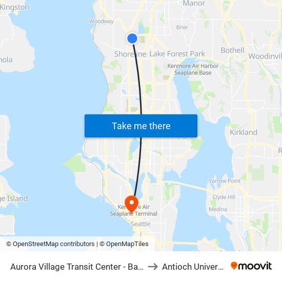 Aurora Village Transit Center - Bay 12 to Antioch University map