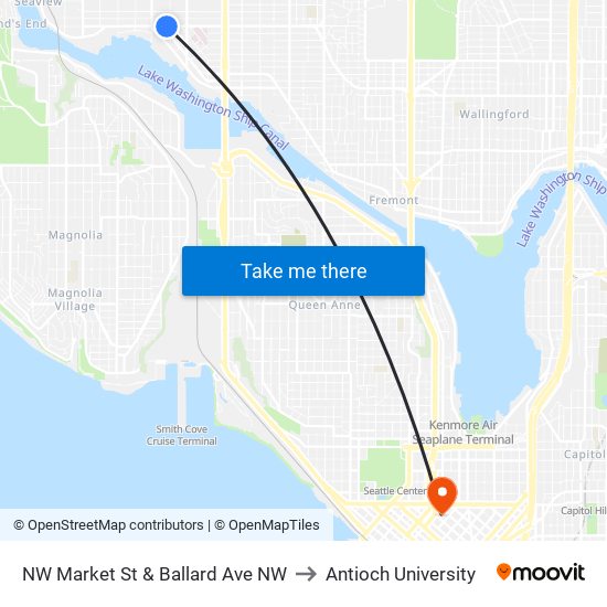 NW Market St & Ballard Ave NW to Antioch University map