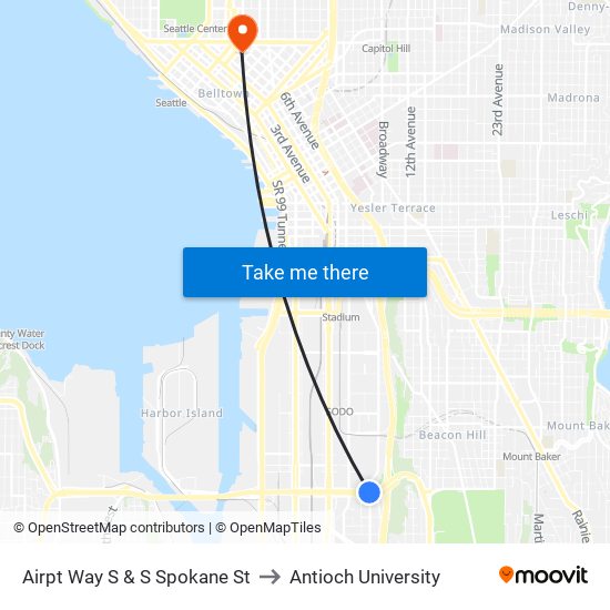 Airpt Way S & S Spokane St to Antioch University map