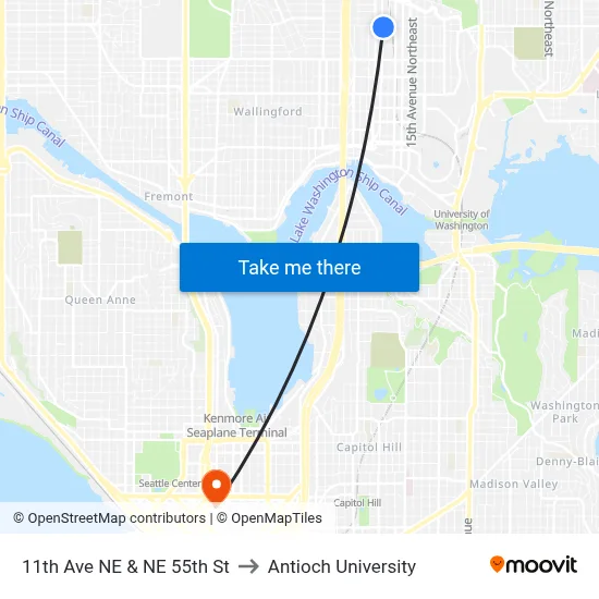 11th Ave NE & NE 55th St to Antioch University map