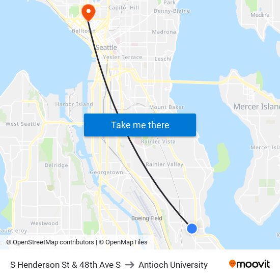 S Henderson St & 48th Ave S to Antioch University map