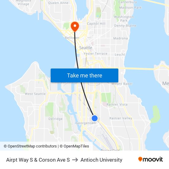Airpt Way S & Corson Ave S to Antioch University map