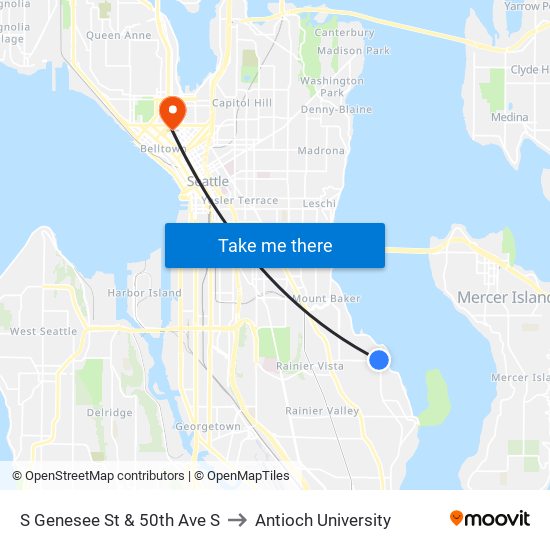 S Genesee St & 50th Ave S to Antioch University map