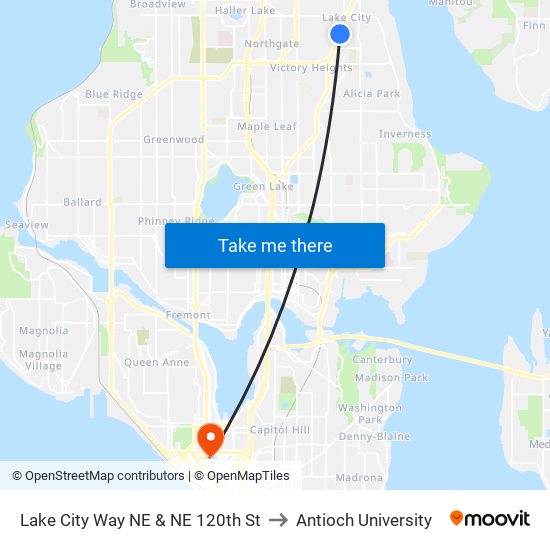 Lake City Way NE & NE 120th St to Antioch University map