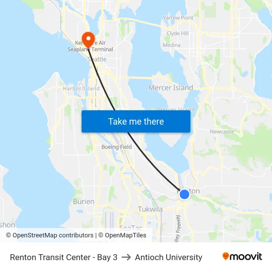 Renton Transit Center - Bay 3 to Antioch University map