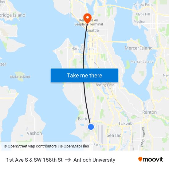 1st Ave S & SW 158th St to Antioch University map