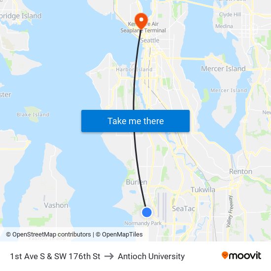 1st Ave S & SW 176th St to Antioch University map