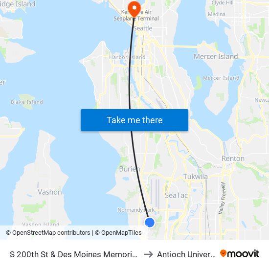 S 200th St & Des Moines Memorial Dr S to Antioch University map