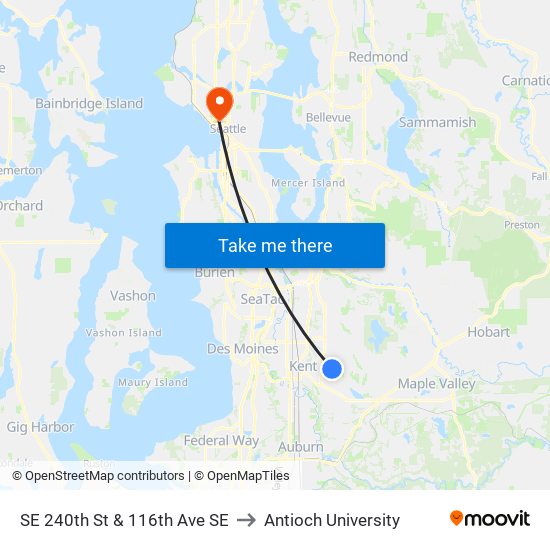 SE 240th St & 116th Ave SE to Antioch University map