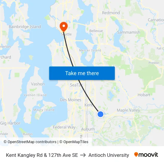 Kent Kangley Rd & 127th Ave SE to Antioch University map