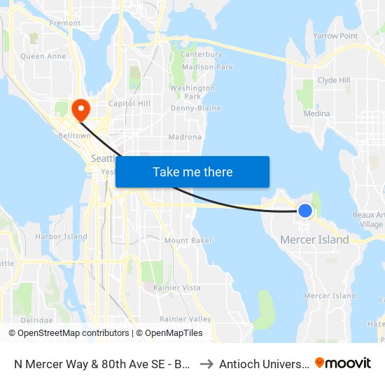 N Mercer Way & 80th Ave SE - Bay 2 to Antioch University map