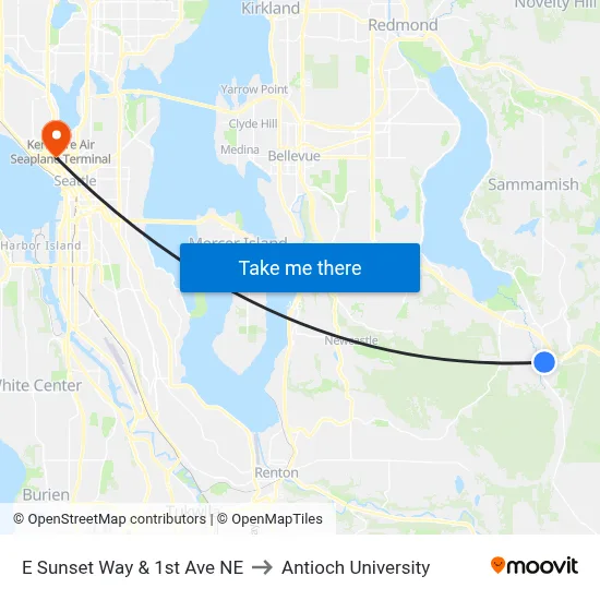 E Sunset Way & 1st Ave NE to Antioch University map