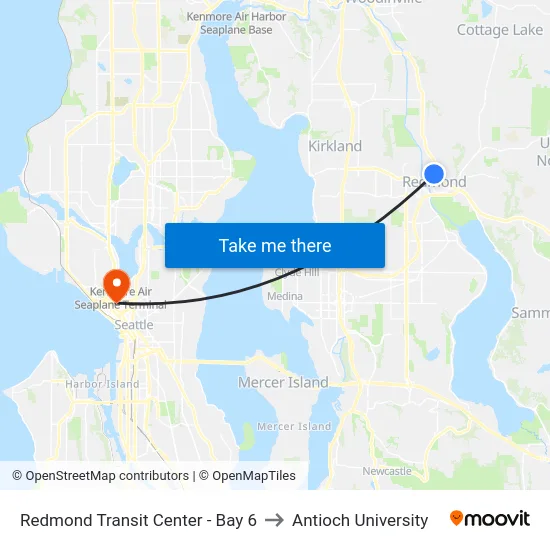 Redmond Transit Center - Bay 6 to Antioch University map