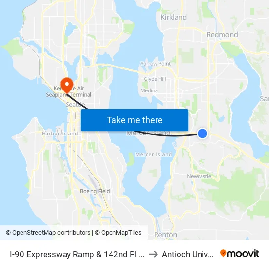 I-90 Expressway Ramp & 142nd Pl SE - Bay 3 to Antioch University map