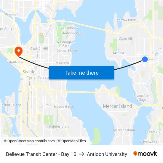 Bellevue Transit Center - Bay 10 to Antioch University map