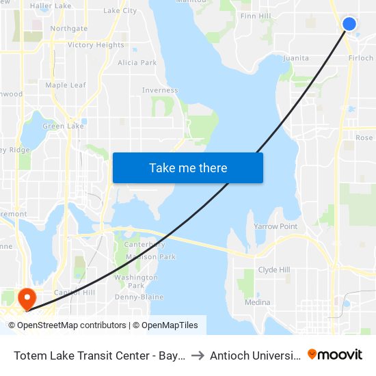 Totem Lake Transit Center - Bay 1 to Antioch University map