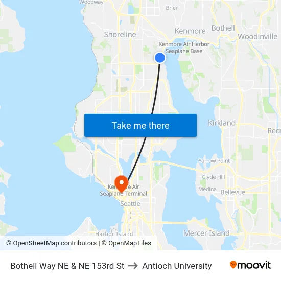 Bothell Way NE & NE 153rd St to Antioch University map