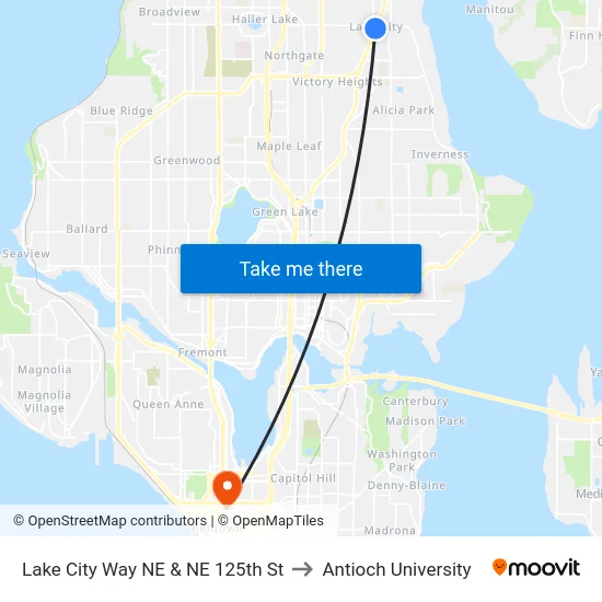 Lake City Way NE & NE 125th St to Antioch University map
