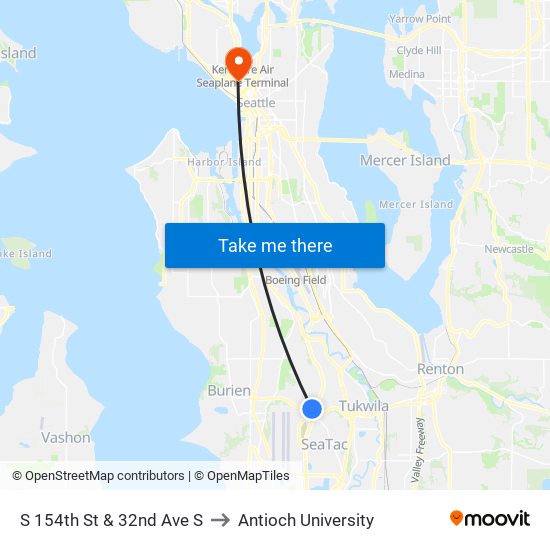 S 154th St & 32nd Ave S to Antioch University map