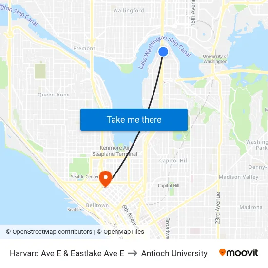 Harvard Ave E & Eastlake Ave E to Antioch University map