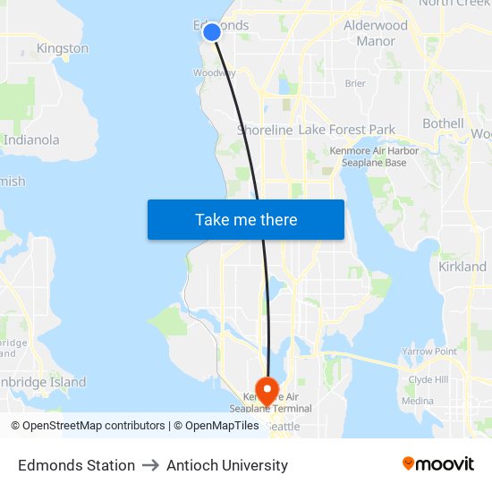 Edmonds Station to Antioch University map