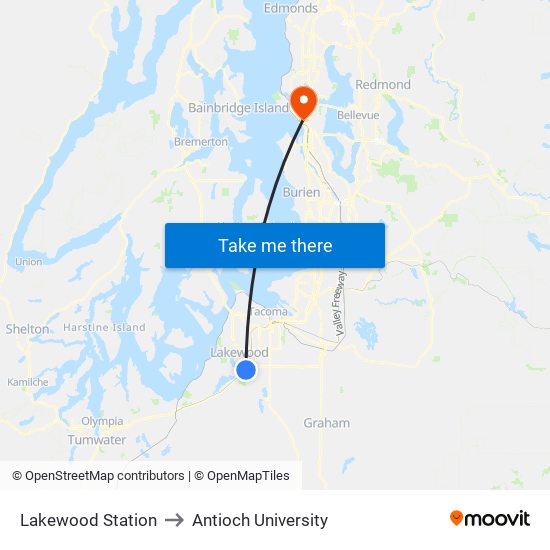 Lakewood Station to Antioch University map