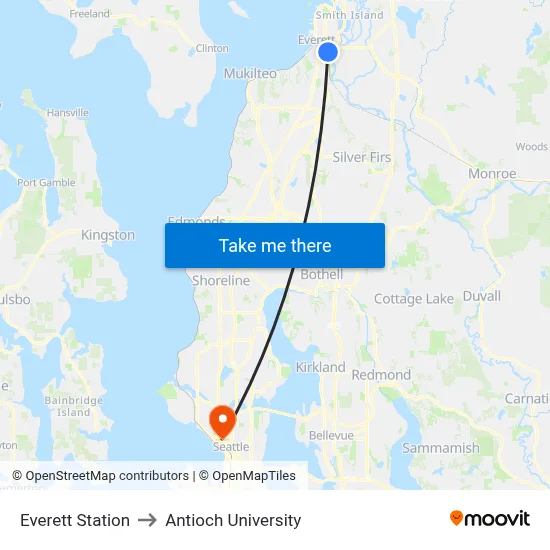 Everett Station to Antioch University map