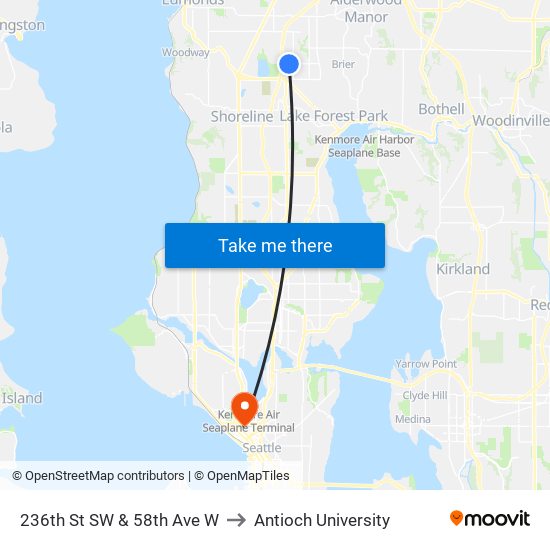 236th St SW & 58th Ave W to Antioch University map