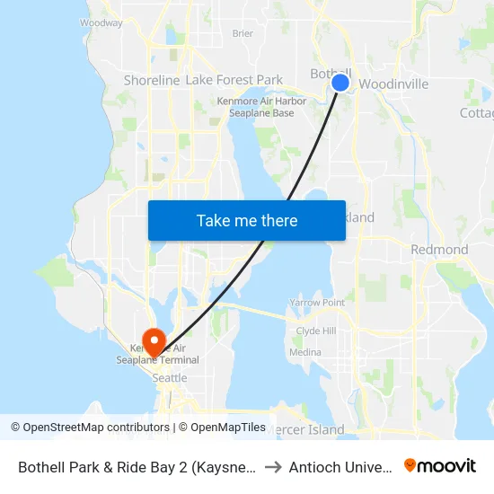 Bothell Park & Ride Bay 2 (Kaysner Way) to Antioch University map