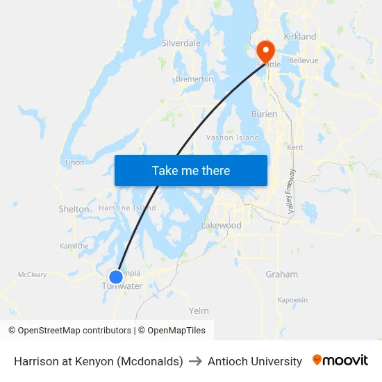 Harrison at Kenyon (Mcdonalds) to Antioch University map