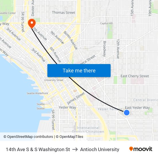 14th Ave S & S Washington St to Antioch University map