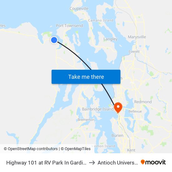 Highway 101 at RV Park In Gardiner to Antioch University map