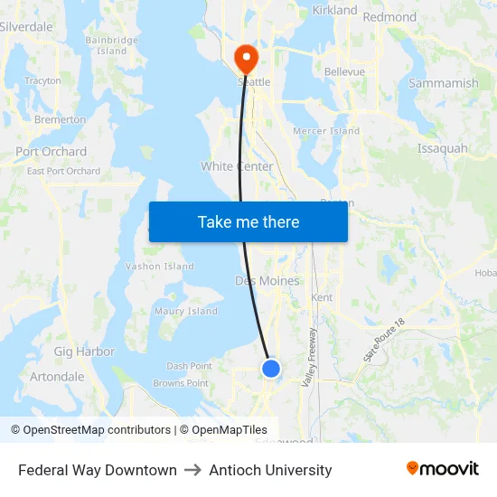 Federal Way Downtown to Antioch University map