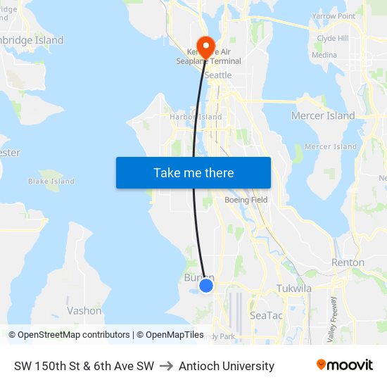 SW 150th St & 6th Ave SW to Antioch University map