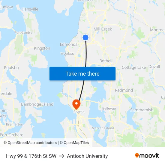 Hwy 99 & 176th St SW to Antioch University map