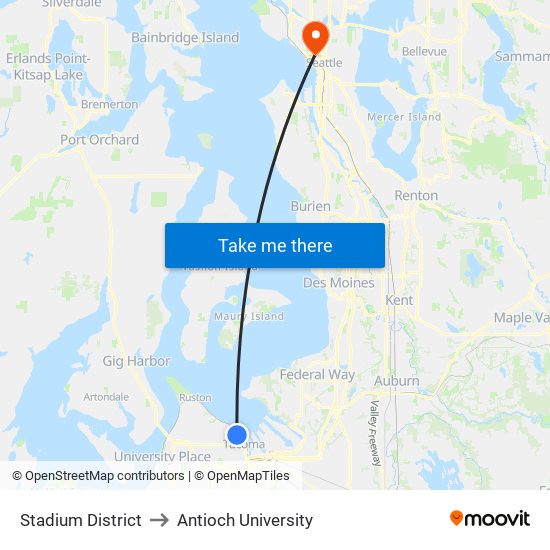 Stadium District to Antioch University map