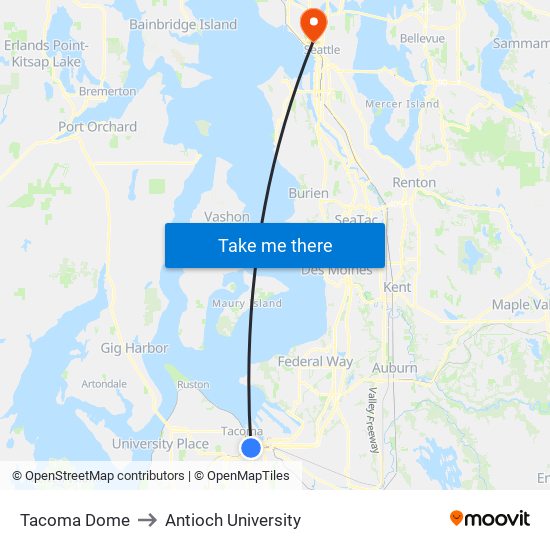 Tacoma Dome to Antioch University map