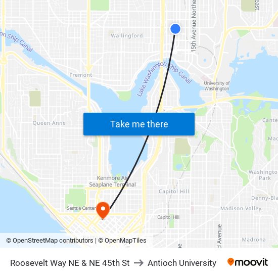 Roosevelt Way NE & NE 45th St to Antioch University map