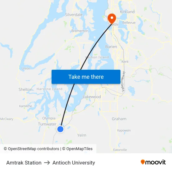 Amtrak Station to Antioch University map