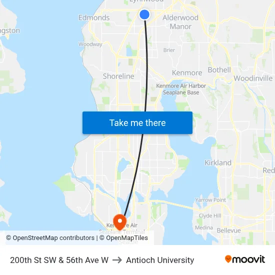 200th St SW & 56th Ave W to Antioch University map