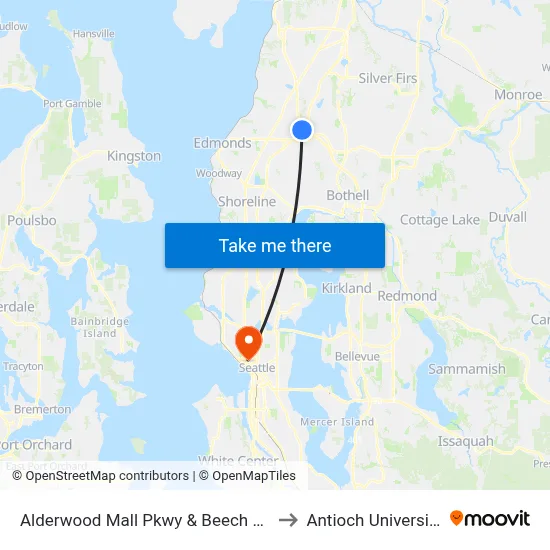 Alderwood Mall Pkwy & Beech Rd to Antioch University map