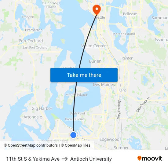 11th St S & Yakima Ave to Antioch University map